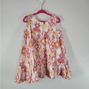 Tucker + Tate Dress Size 2 Sleeveless Flounce Ruffle Hem Ikat Print White Cotton